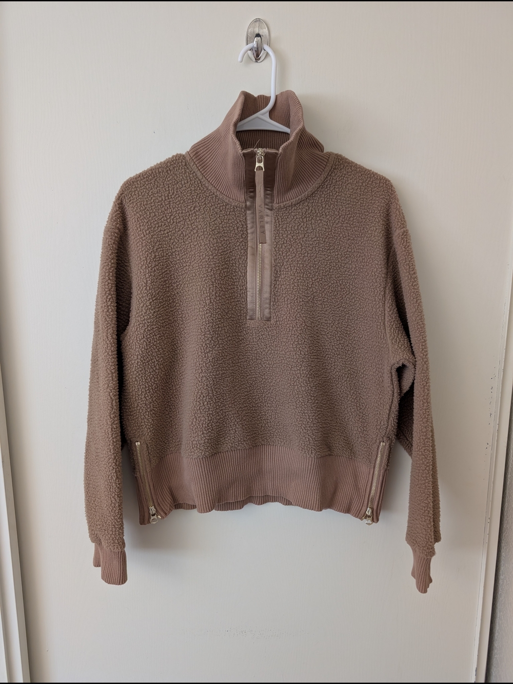 Varley Womens XS Roselle Half Zip Fleece Brown Activewear Athleisure Cozy Sherpa